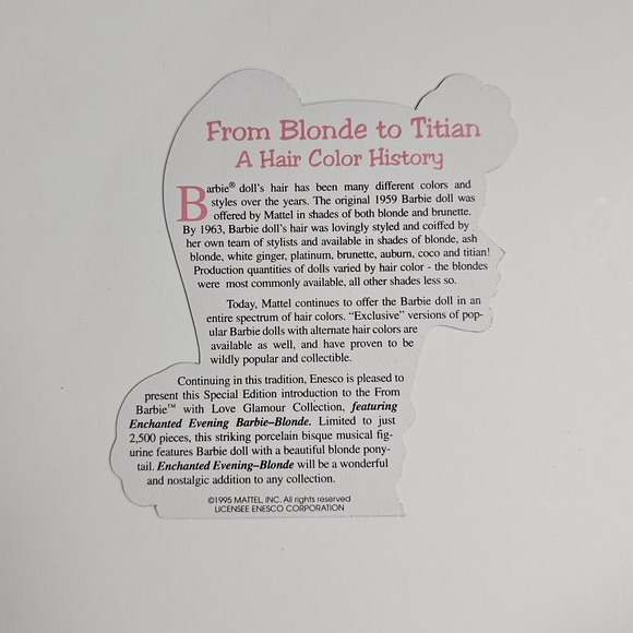 Enchated Evening Barbie Blonde Porcelain Enesco Musical Wind Up Figurine - Picture 13 of 14